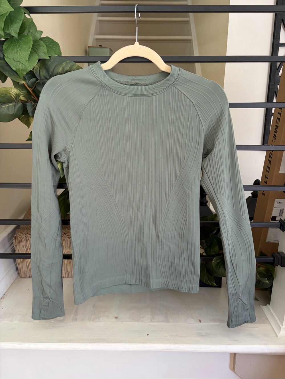 Lululemon Sage Green Ribbed Long Sleeve Athletic Top | Estimated Size Small